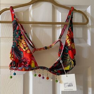 Missguided Underwire Pom Pom Trim Tropical Floral Bikini Top Sz 10